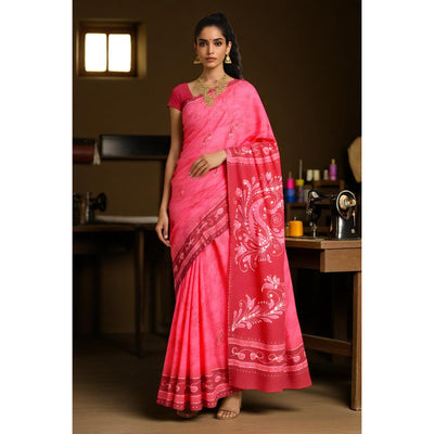 Pink Kalam Batik Cotton Saree