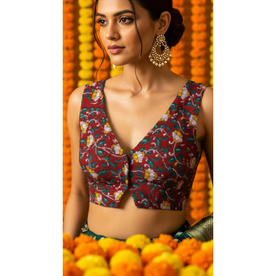 Maroon Kalamkari Inspired Screen Print Blouse