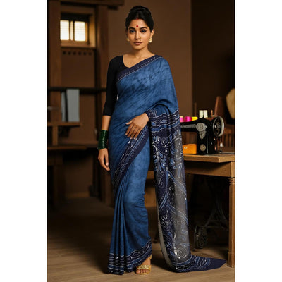 Blue Kalam Batik Cotton Saree