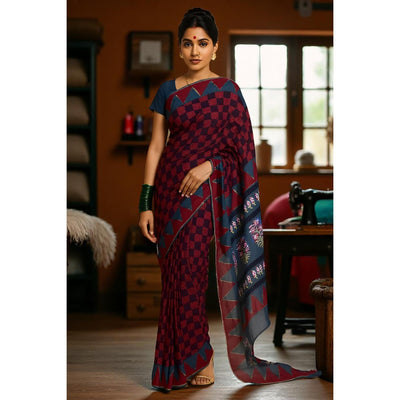 Madder Nandana Block Print Cotton Saree