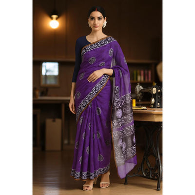 Purple Wax Batik Chanderi SIlk Saree