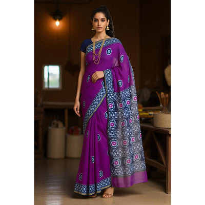 Onion Pink Wax Batik Chanderi SIlk Saree