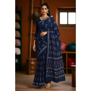 Moss Green Nandana Block Print Cotton Saree