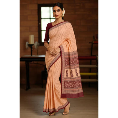 Peach Bagh Designer Mul Cotton Saree