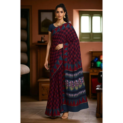 Madder Nandana Block Print Cotton Saree