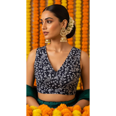 Black Kalamkari Inspired Screen Print Blouse