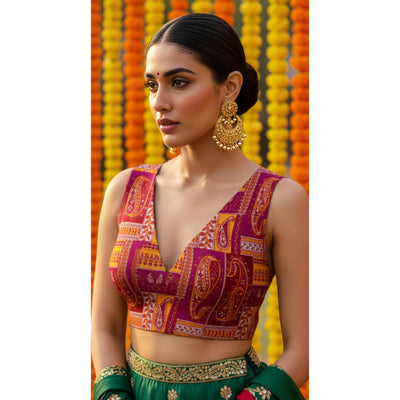 Fuscia Kalamkari Inspired Screen Print Blouse