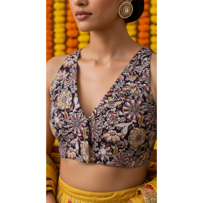 Black Kalamkari Inspired Screen Print Blouse