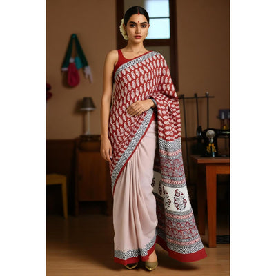 Maroon Bagh Designer Mul Cotton Saree