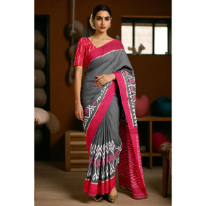 Handloom Ikat Mercerised Cotton Saree