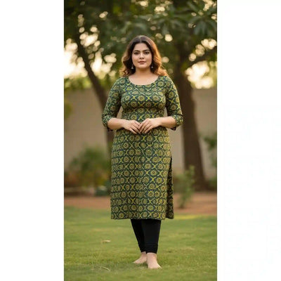 Green Ajrakh Straight Cut Kurti