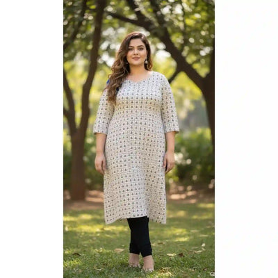 Cream Ajrakh Straight Cut Kurti