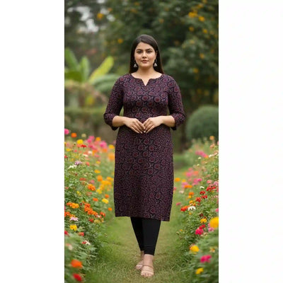 Black Ajrakh Straight Cut Kurti