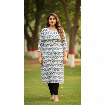 Cream Ajrakh Straight Cut Kurti