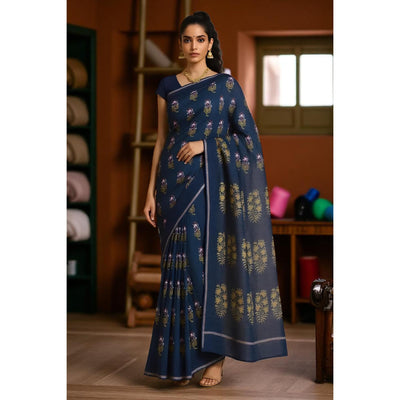 Moss Green Nandana Block Print Chanderi Silk Saree