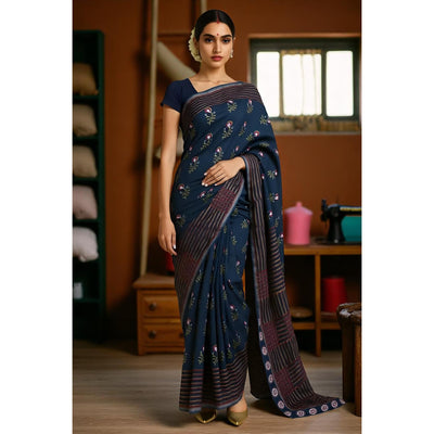 Moss Green Nandana Block Print Chanderi Silk Saree