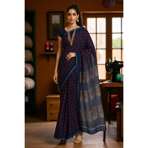 Moss Green Nandana Block Print Chanderi Silk Saree