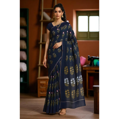 Moss Green Nandana Block Print Chanderi Silk Saree