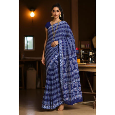 Blue Wax Batik Cotton Saree