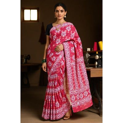 Pink Wax Batik Cotton Saree
