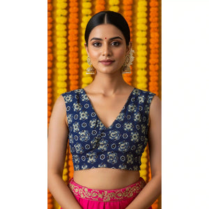 Indigo Ajrakh Cotton Blouse