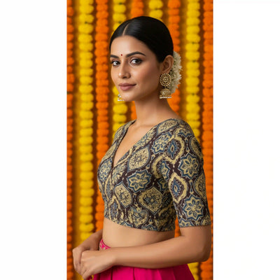 Black Ajrakh Cotton Blouse