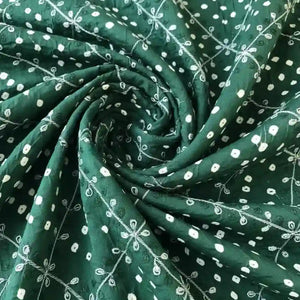 Green Bandhani Cotton Designer Suit With Embroidery