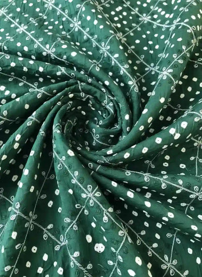 Green Bandhani Cotton Designer Suit With Embroidery