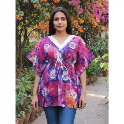 Purple Batik Block Print Designer Short Kaftan