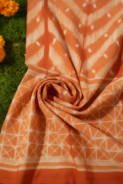 Orange Nui Shibori Tie-Dye Cotton Kurti Fabric