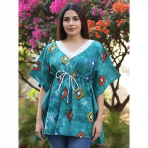 Sea Green Batik Block Print Designer Short Kaftan