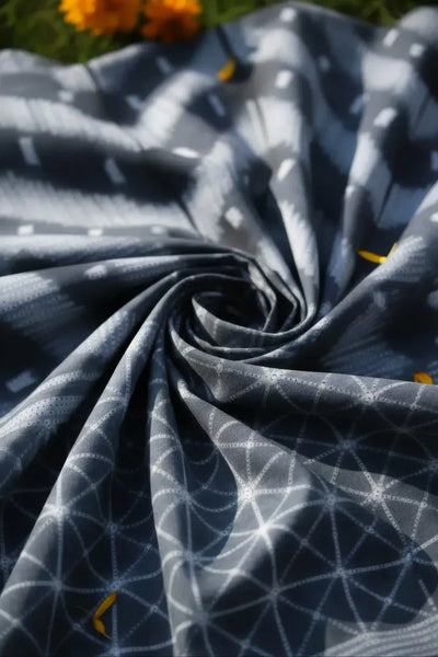 Grey Nui Shibori Tie-Dye Cotton Kurti Fabric