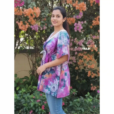 Purple Batik Block Print Designer Short Kaftan