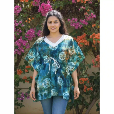 Blue Batik Block Print Designer Short Kaftan