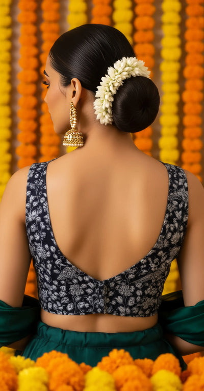 Black Kalamkari Inspired Screen Print Blouse