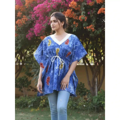 Blue Batik Block Print Designer Short Kaftan