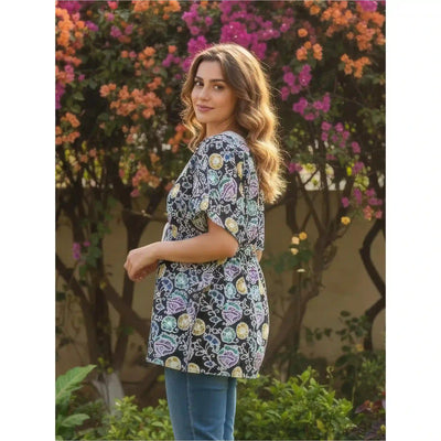 Black Batik Copper Block Print Designer Short Kaftan