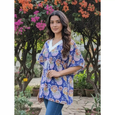 Purple Batik Copper Block Print Designer Short Kaftan