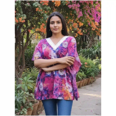 Purple Batik Block Print Designer Short Kaftan