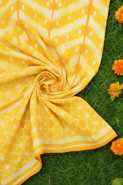 Yellow Nui Shibori Tie-Dye Cotton Kurti Fabric