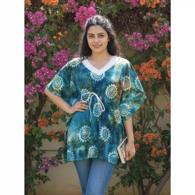 Blue Batik Block Print Designer Short Kaftan