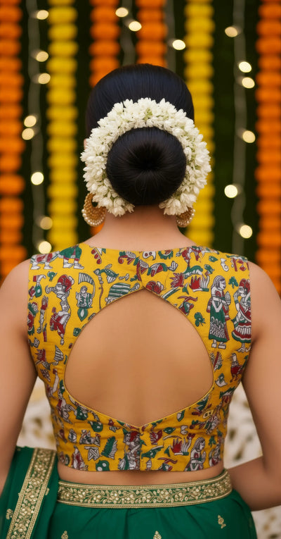 Yellow Kalamkari Inspired Screen Print Blouse