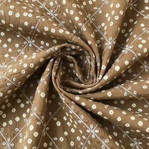 Brown Bandhani Cotton Designer Suit With Embroidery