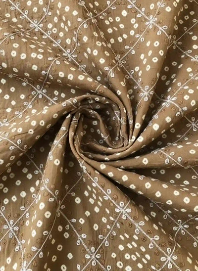 Brown Bandhani Cotton Designer Suit With Embroidery