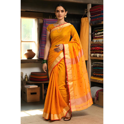 Yellow Handloom Maheshwari Silk Saree