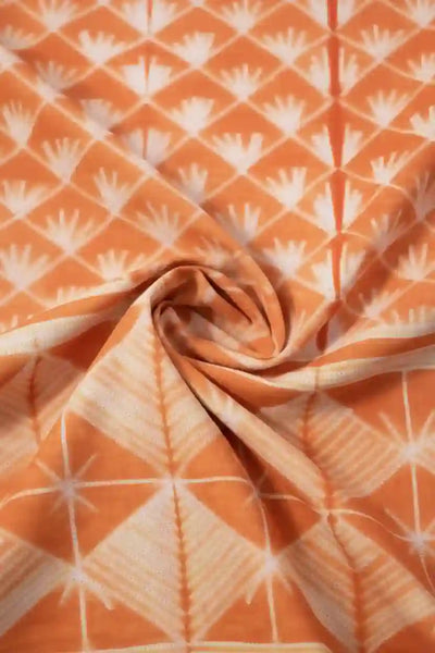 Orange Nui Shibori Tie-Dye Cotton Kurti Fabric