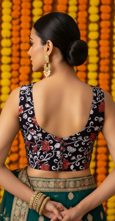 Black Kalamkari Inspired Screen Print Blouse