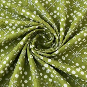 Green Bandhani Cotton Designer Suit With Embroidery