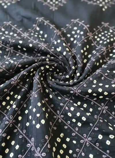 Blue Bandhani Cotton Designer Suit With Embroidery