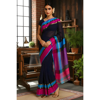 Black Handloom Maheshwari Silk Saree